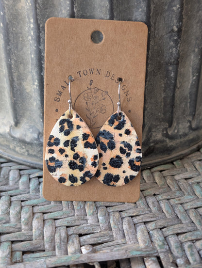 Orange/Yellow Leopard Cork Teardrops