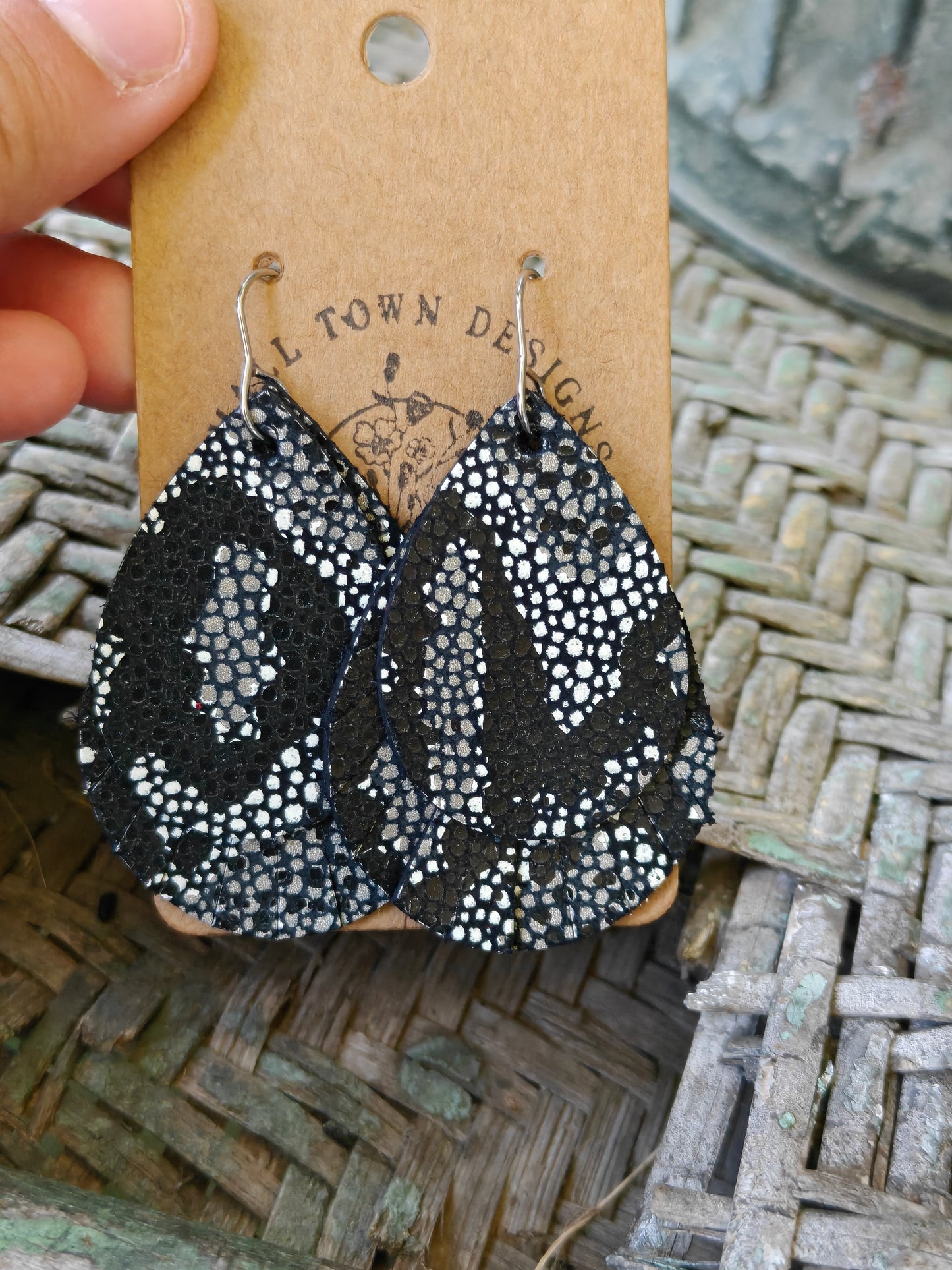 Fringe Black Snakeskin Teardrops