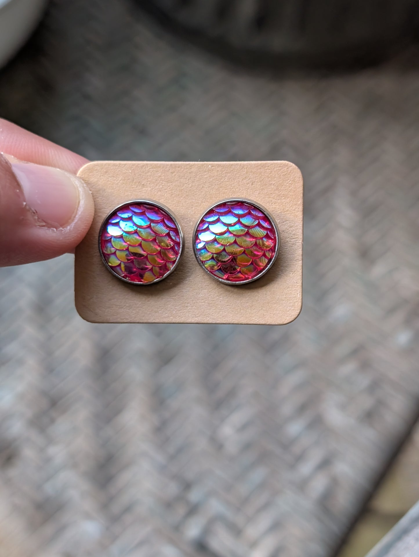 Hot Pink Mermaid Studs