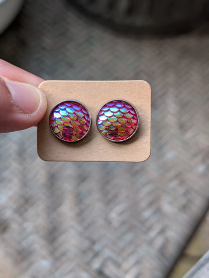 Hot Pink Mermaid Studs