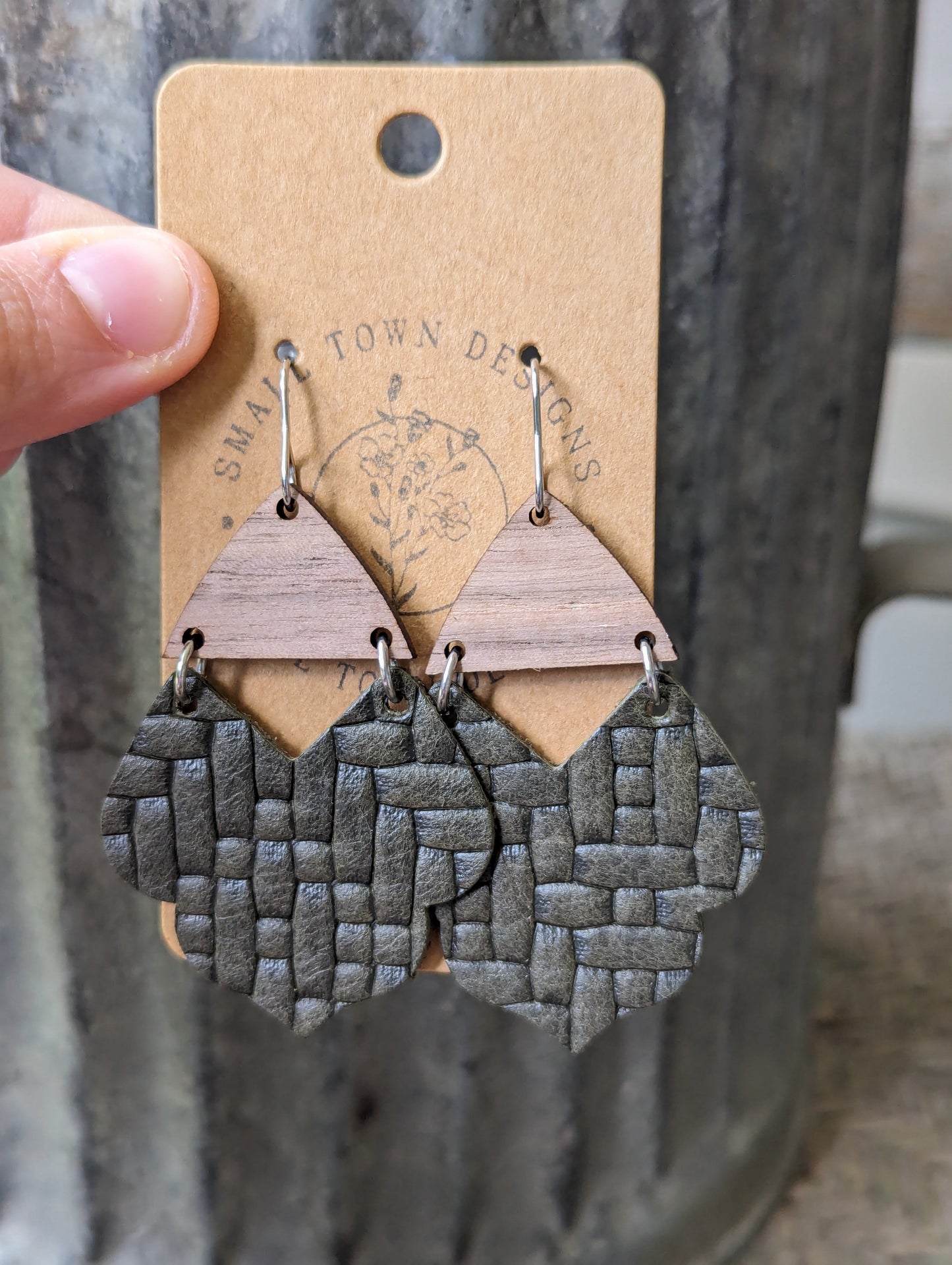 Olive Green Basket Weave Dangles