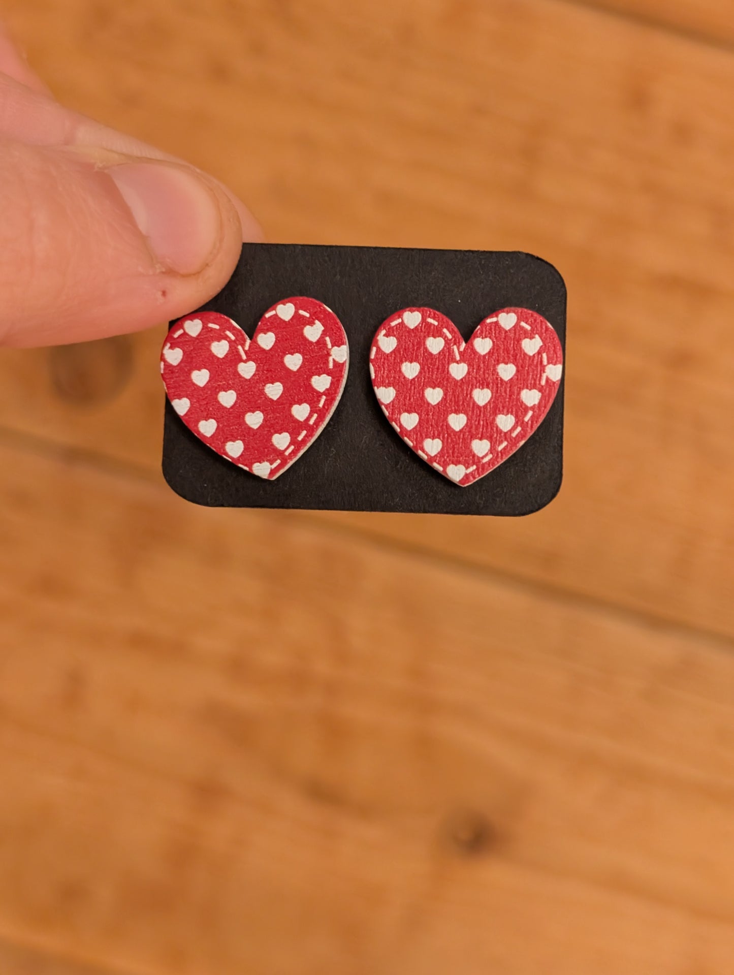 Large Wooden Heart Studs