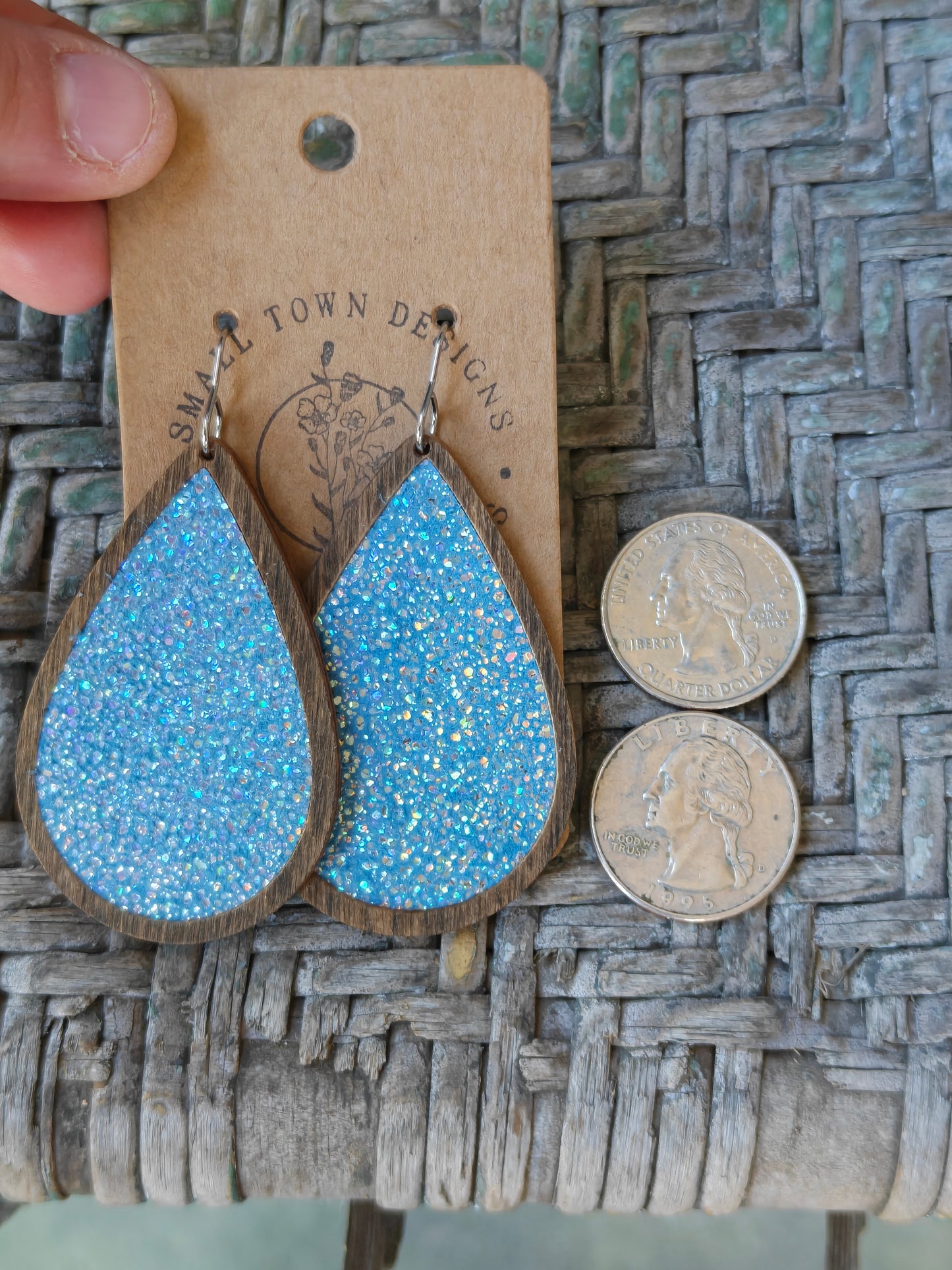 Glittery Blue Wooden Teardrops