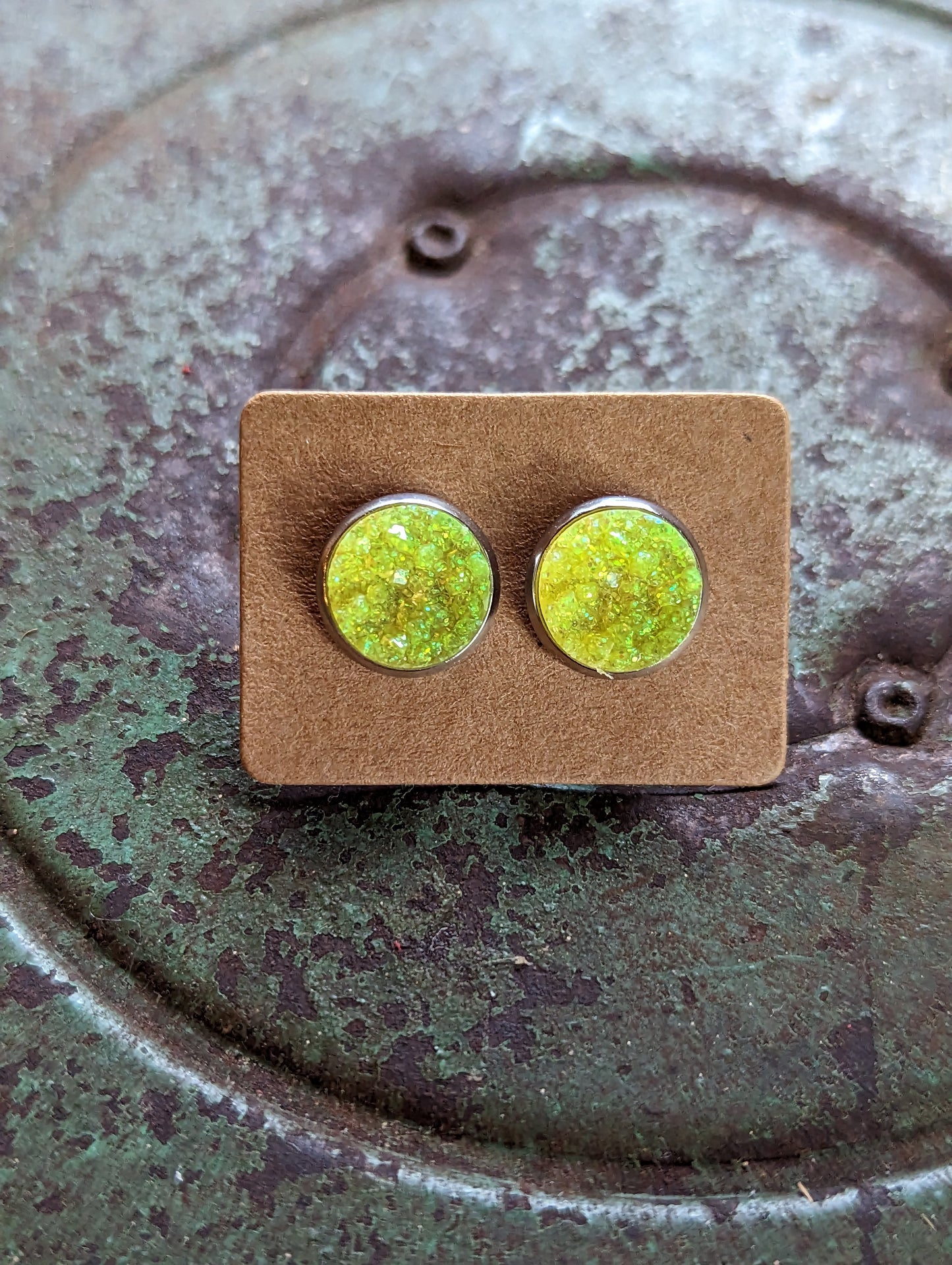 Neon Yellow Glitter Studs